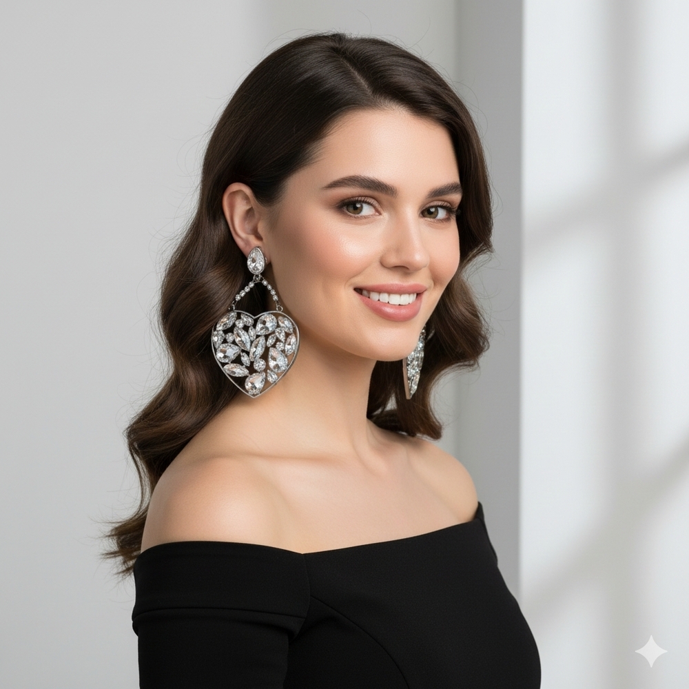 Dazzling Crystal Heart Drop Earrings - Statement Jewelry
